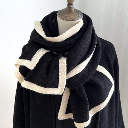 LORVENES Contrast Border Knit Winter Scarf