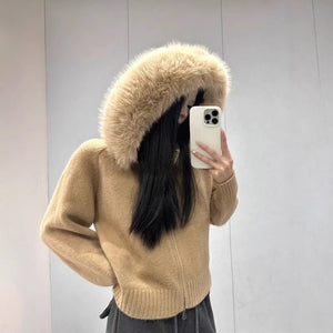 Elegant Draped Hooded Cardigan