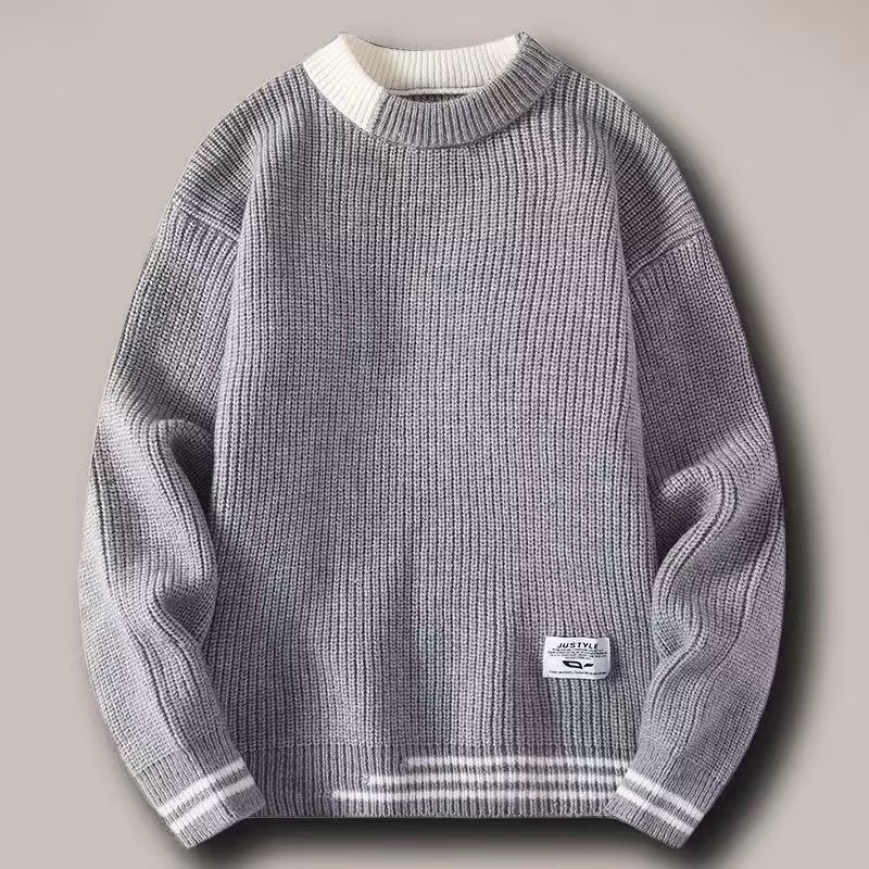 LORVENES Two Tone Collar Chunky Knit Sweater