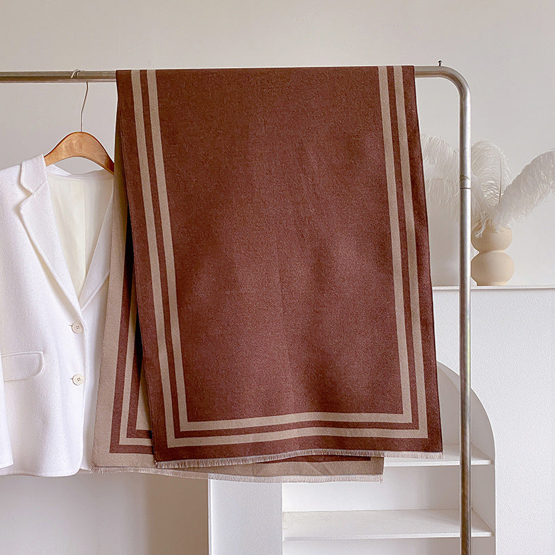 2024 autumn and winter hot selling imitation cashmere fashion solid color geometric line jacquard shawl thick warm women's scarf