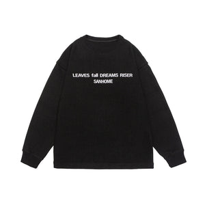 LORVENE Wusu men's Japanese fashion round neck sweatshirt with letter print, loose fit, large size for autumn 2025.