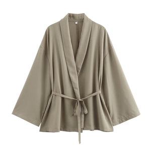 European and American cross-border women's clothing 2024 summer fashion texture double-breasted kimono top outerwear straight pants two-piece suit B8