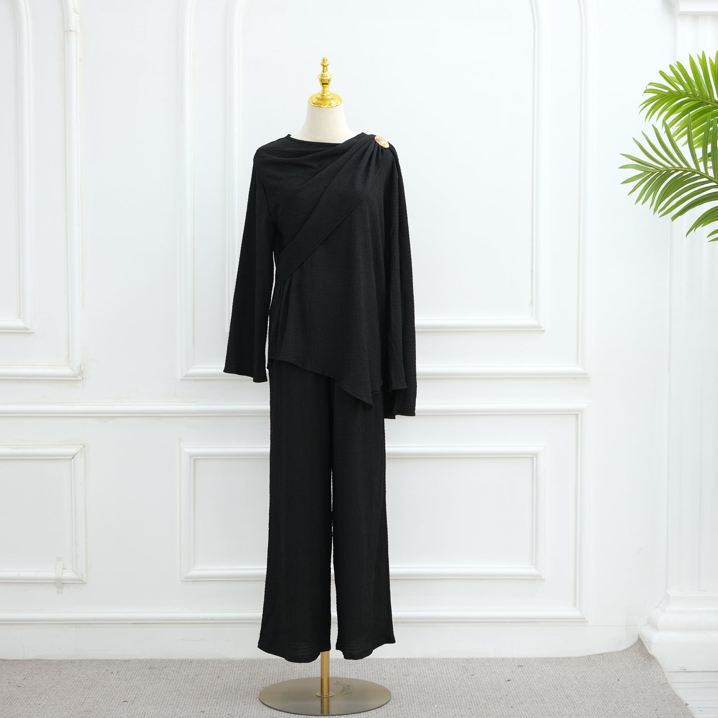 2025Loriya AliExpress Amazon Dubai Türkiye solid color buttoned cardigan pants two-piece set LR1034