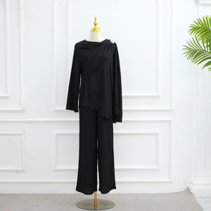 2025Loriya AliExpress Amazon Dubai Türkiye solid color buttoned cardigan pants two-piece set LR1034
