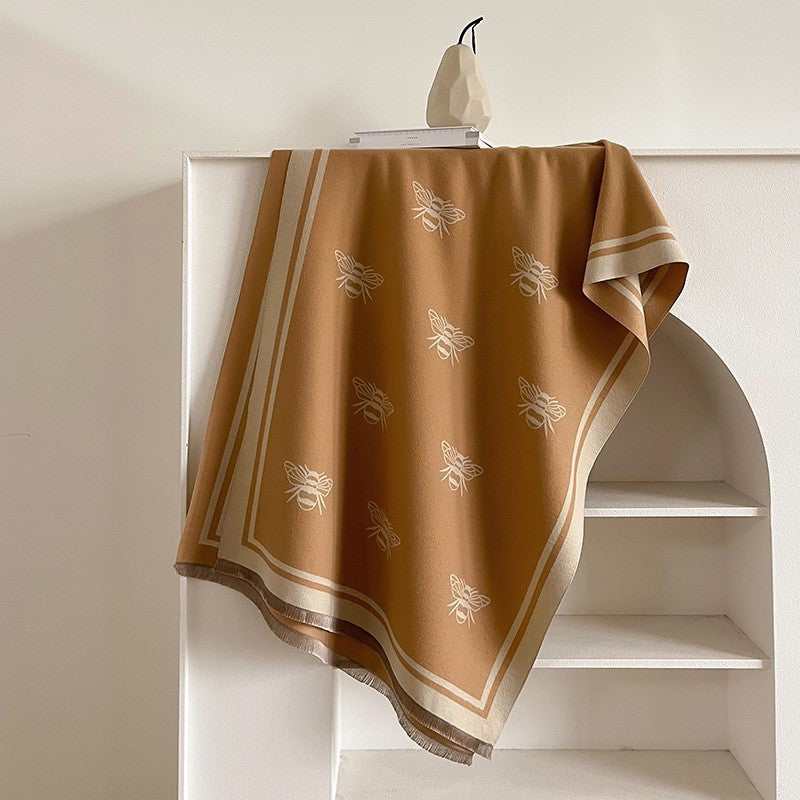 LORVENES Bee Jacquard Cashmere Touch Shawl