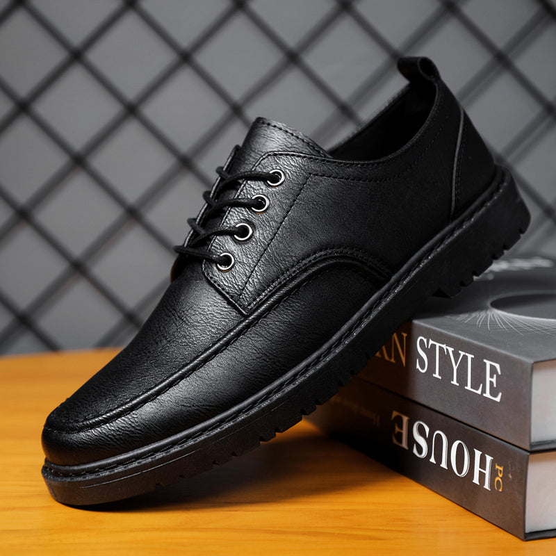 Men’s Black Textured Leather Lace-Up Shoes