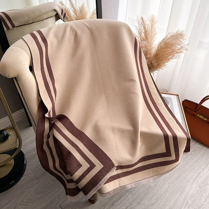 2024 autumn and winter hot selling imitation cashmere fashion solid color geometric line jacquard shawl thick warm women's scarf