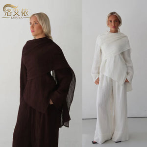 2025Loriya AliExpress Amazon Dubai Türkiye solid color buttoned cardigan pants two-piece set LR1034