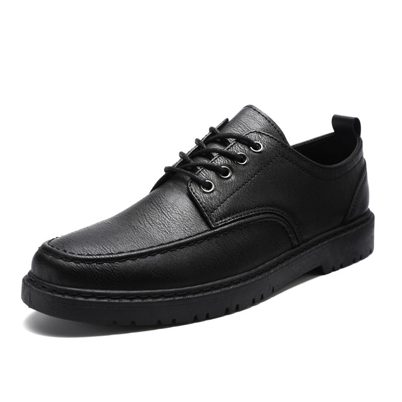 Men’s Black Textured Leather Lace-Up Shoes