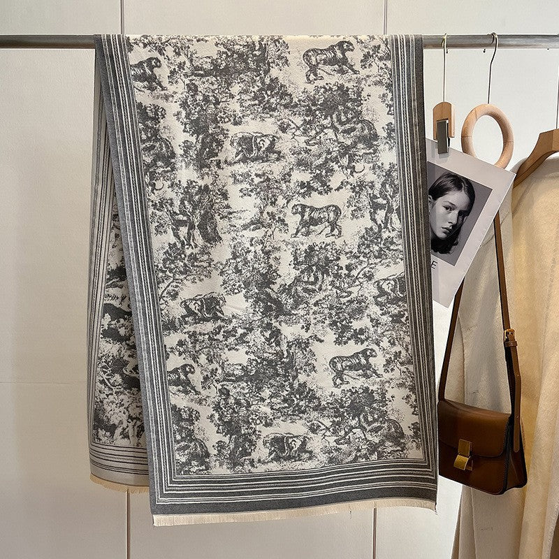 LORVENES Bee Jacquard Cashmere Touch Shawl