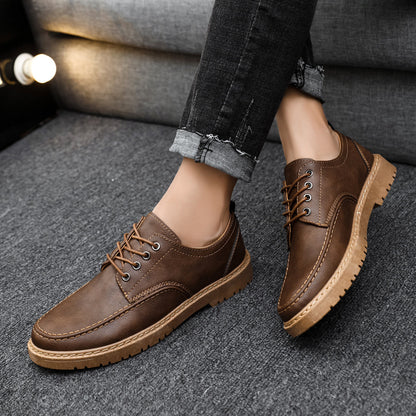 Men’s Black Textured Leather Lace-Up Shoes