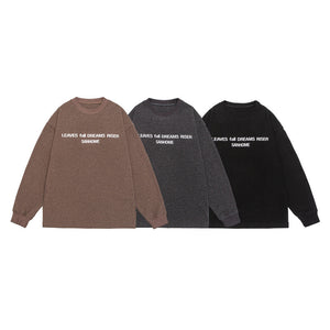 LORVENE Wusu Men's Wear Japanese fashion letter print round neck sweatshirt in large size, autumn 2025, casual style for men and couples.