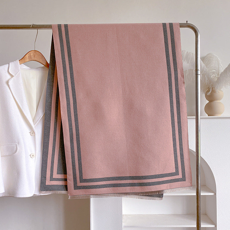 2024 autumn and winter hot selling imitation cashmere fashion solid color geometric line jacquard shawl thick warm women's scarf