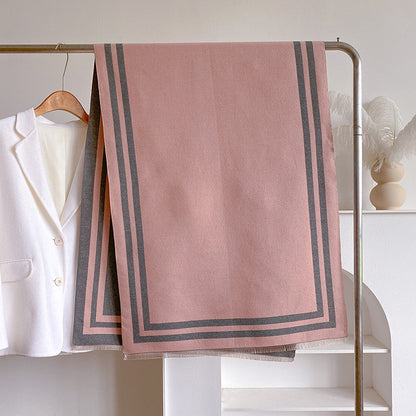 2024 autumn and winter hot selling imitation cashmere fashion solid color geometric line jacquard shawl thick warm women's scarf