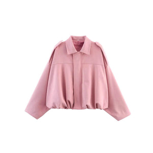 LORVENES women's suede textured lapel zipper bomber jacket for spring and autumn, stylish European and American fashion.