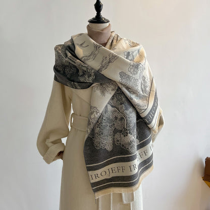 LORVENES Bee Jacquard Cashmere Touch Shawl