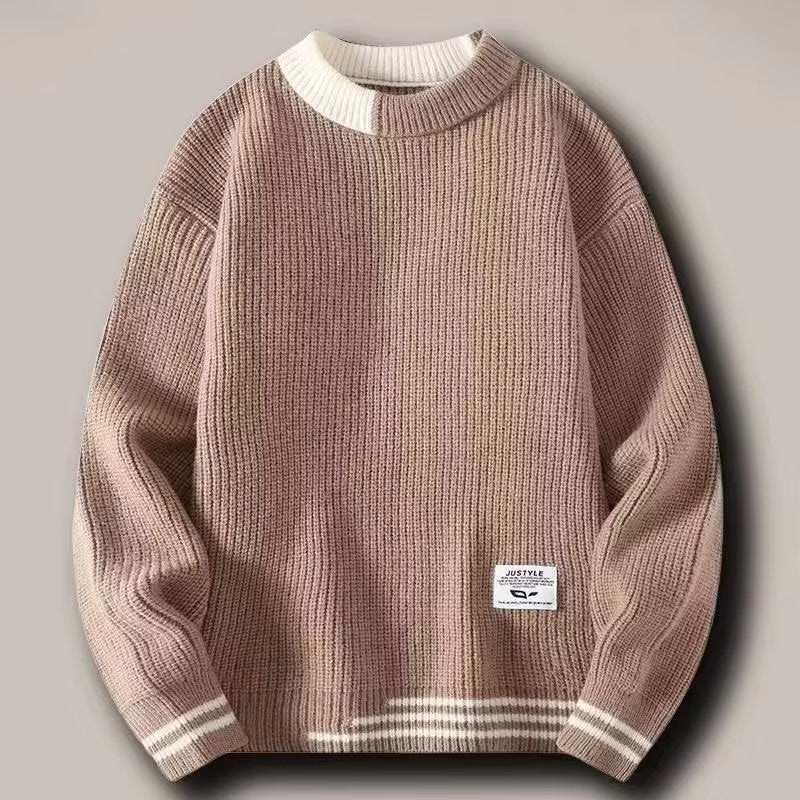 LORVENES Two Tone Collar Chunky Knit Sweater