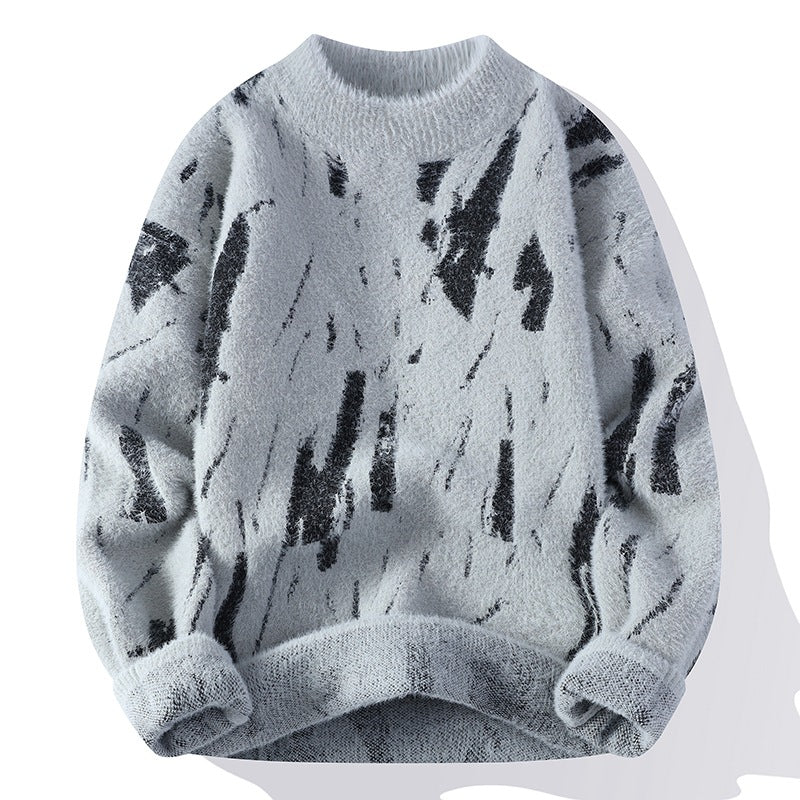 LORVENES Abstract Brushstroke Knit Sweater