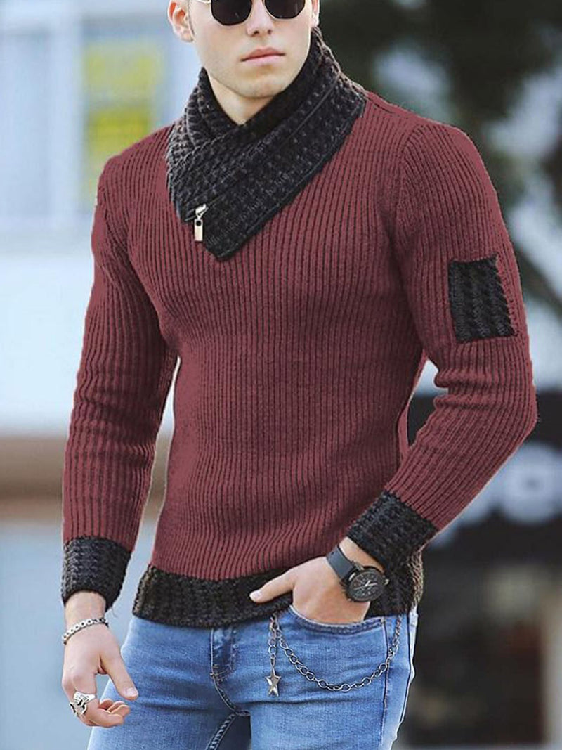 LORVENES Contrast Shawl Collar Rib Sweater