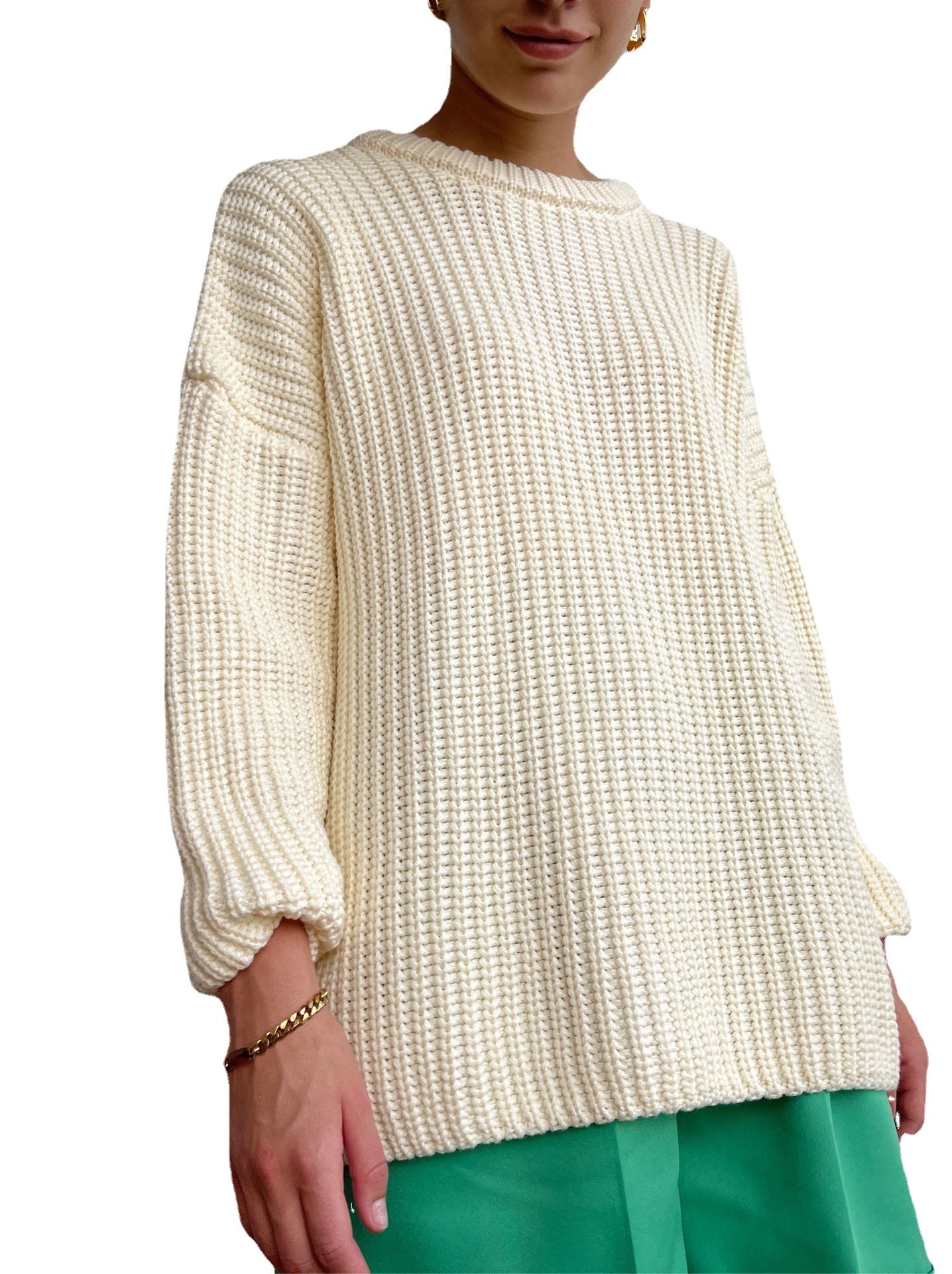 LORVENE Fine Rib Crew Sweater