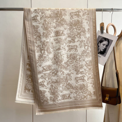 LORVENES Bee Jacquard Cashmere Touch Shawl