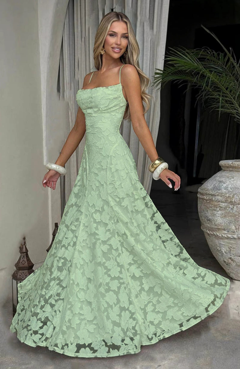 LORVENES sexy flowy bridal dress with elegant fabric and delicate design, perfect for a wedding or special occasion.