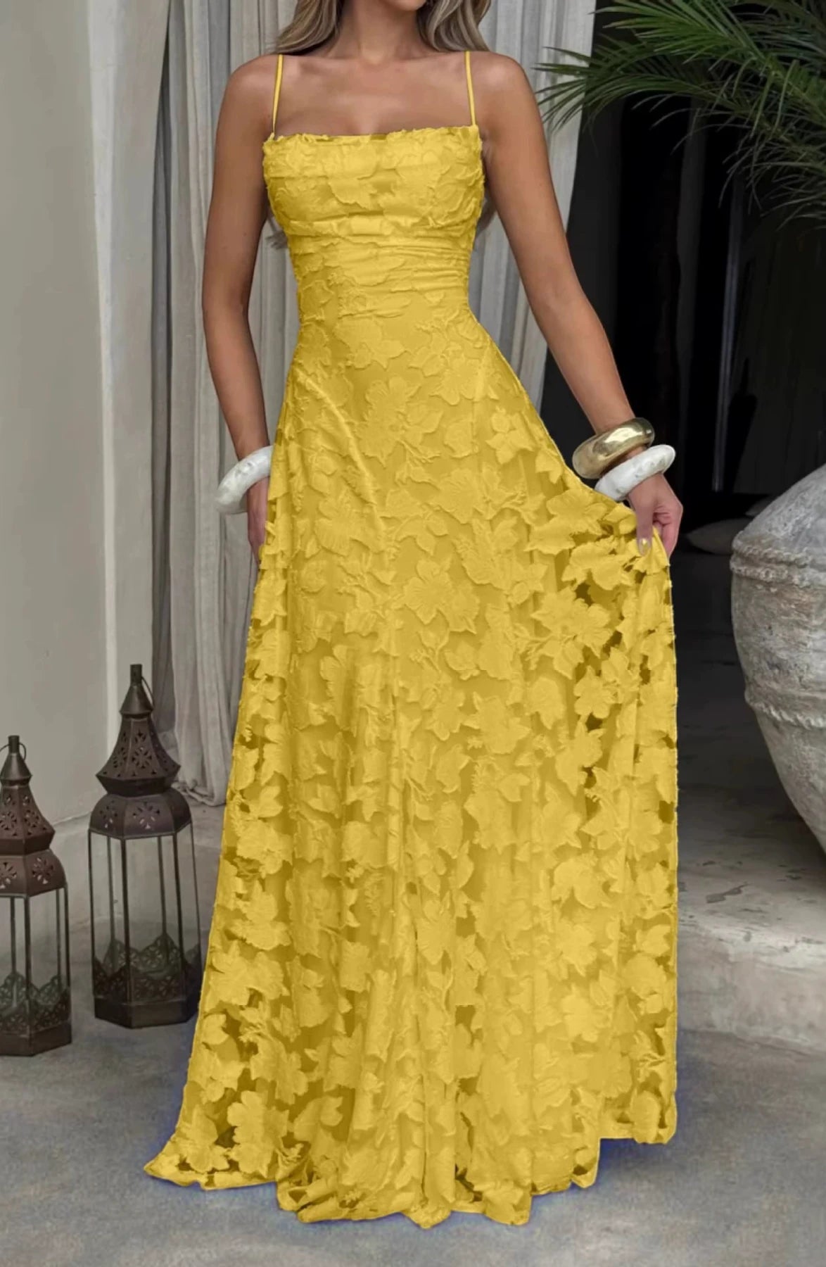 LORVENES sexy flowy bridal dress with a lightweight, elegant design featuring delicate fabric and a flattering silhouette.