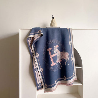 LORVENES Bee Jacquard Cashmere Touch Shawl