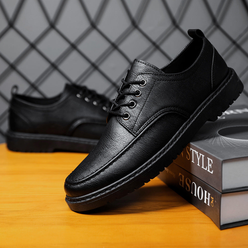 Men’s Black Textured Leather Lace-Up Shoes