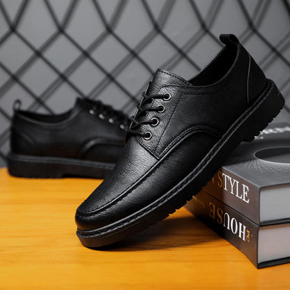 Men’s Black Textured Leather Lace-Up Shoes