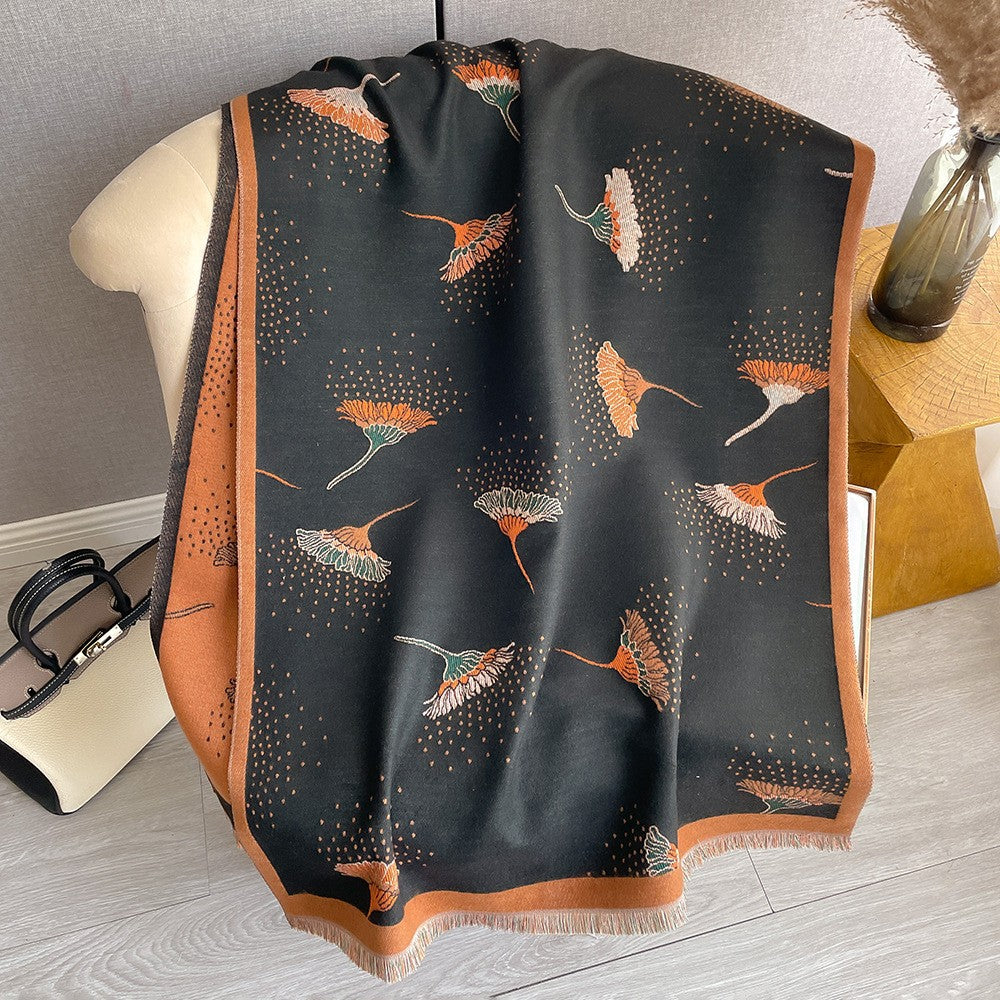 LORVENES Bee Jacquard Cashmere Touch Shawl