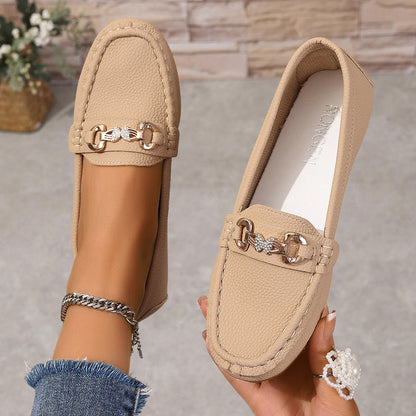 LORVENES Crystal Bit White Loafers
