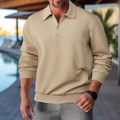 LORVENES Textured Half Zip Knit Polo