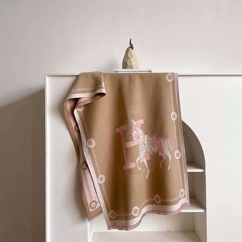 LORVENES Bee Jacquard Cashmere Touch Shawl