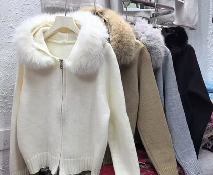 LORVENE Elegant Draped Hooded Cardigan