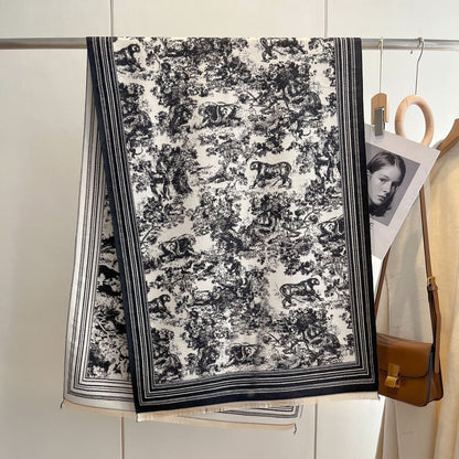 LORVENES Bee Jacquard Cashmere Touch Shawl