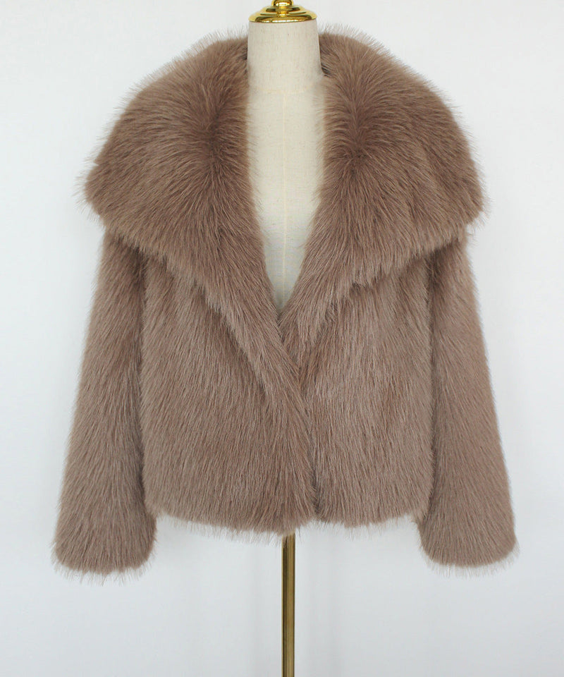 LORVENES women's faux fur short woolen coat, autumn and winter cross-border fashion, artificial fur top for women.