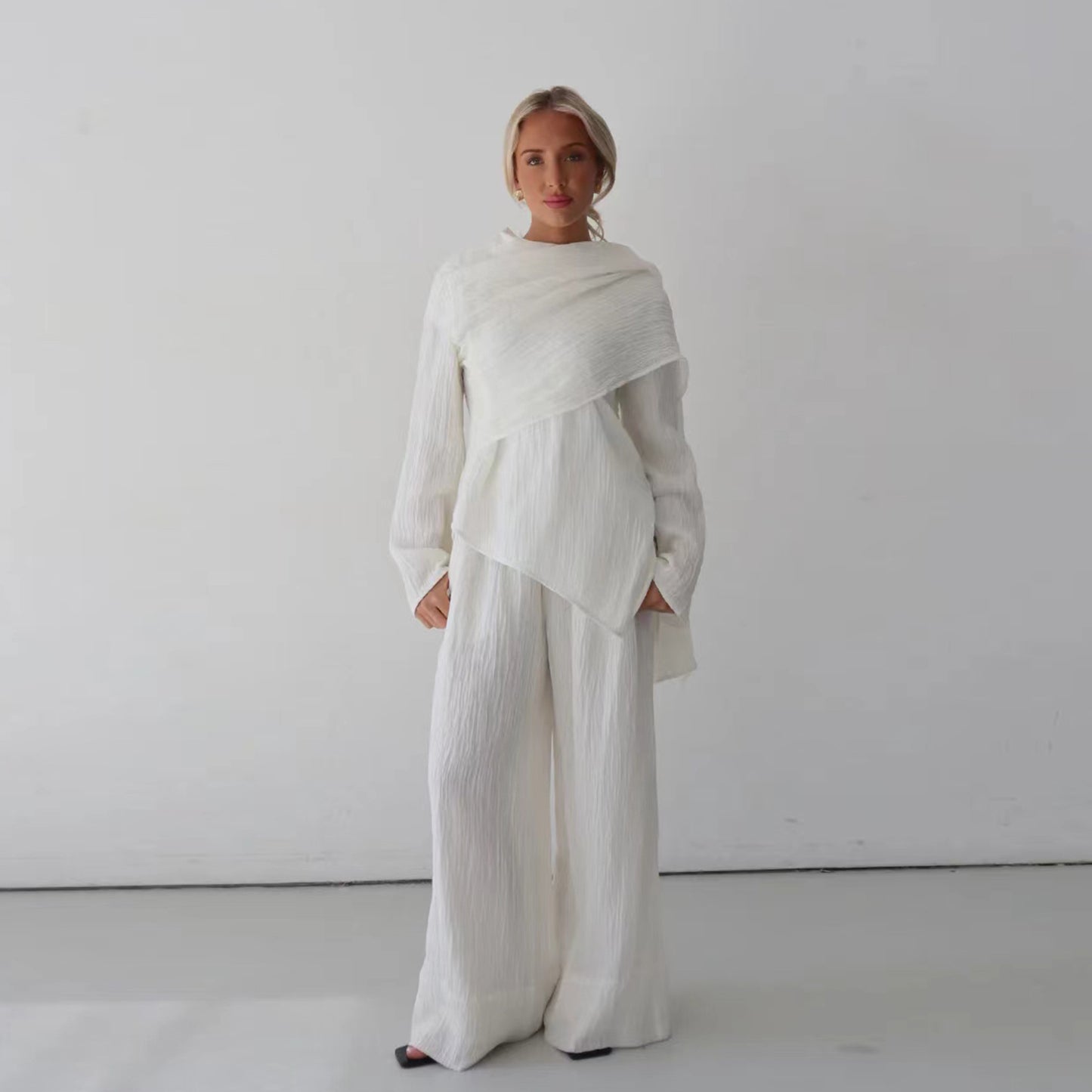 2025Loriya AliExpress Amazon Dubai Türkiye solid color buttoned cardigan pants two-piece set LR1034