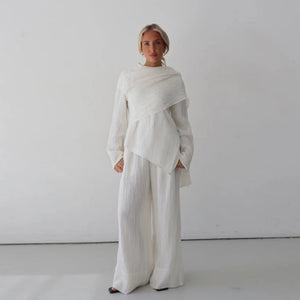2025Loriya AliExpress Amazon Dubai Türkiye solid color buttoned cardigan pants two-piece set LR1034