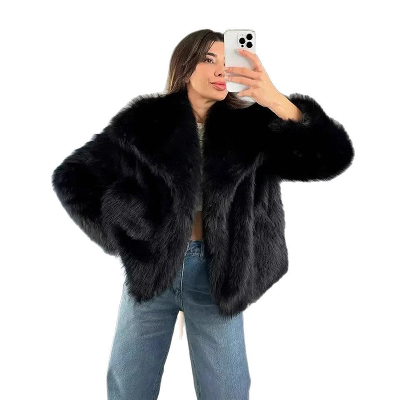 LORVENES women's faux fur coat, short woolen winter jacket with European and American cross-border style, autumn and winter fashion