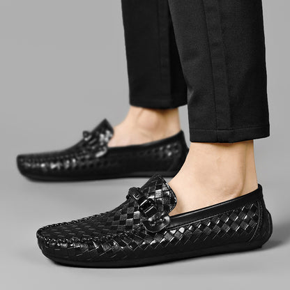 Men’s Woven Leather Buckle Loafers