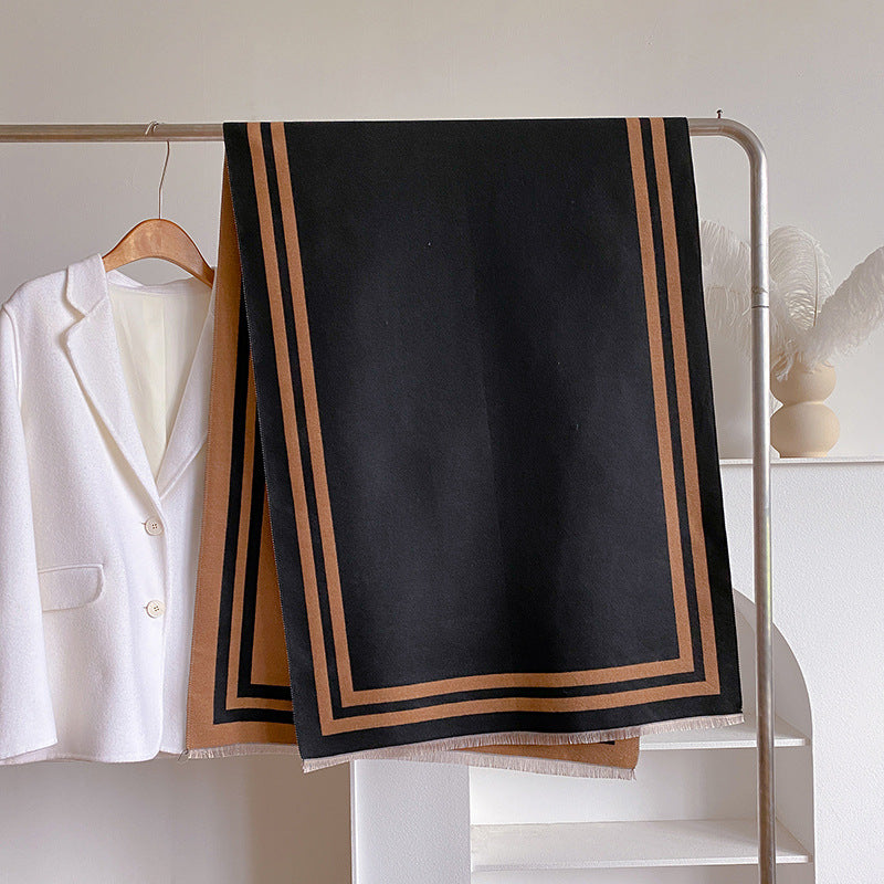 2024 autumn and winter hot selling imitation cashmere fashion solid color geometric line jacquard shawl thick warm women's scarf