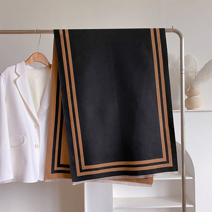 2024 autumn and winter hot selling imitation cashmere fashion solid color geometric line jacquard shawl thick warm women's scarf