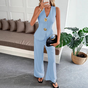 Cross-border European and American style elegant and simple vest straight leg trousers women's summer two-piece set women's clothing 2025 Amazon