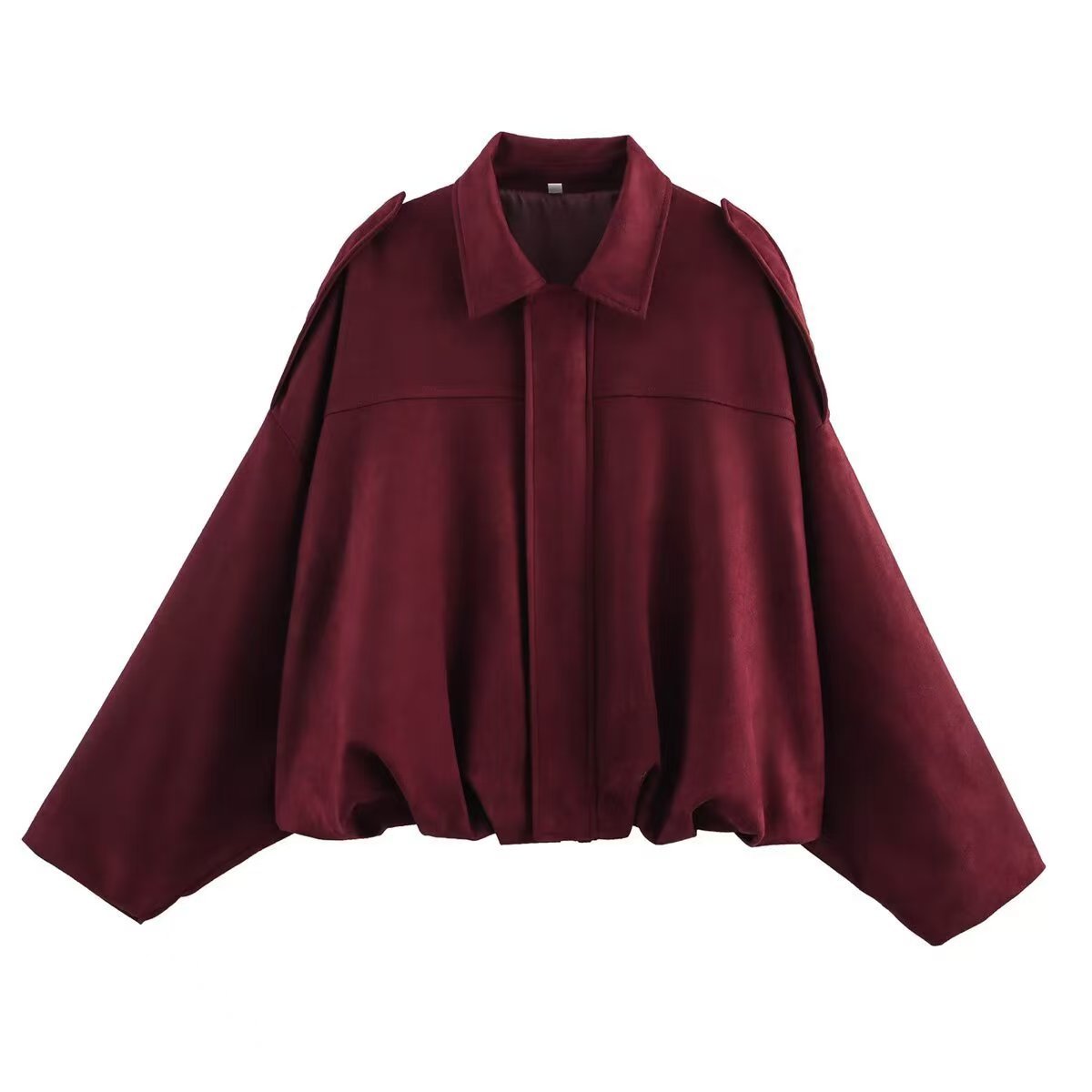 LORVENES women's suede-textured bomber jacket with lapel, zipper, and button details, suitable for spring and autumn 2025.