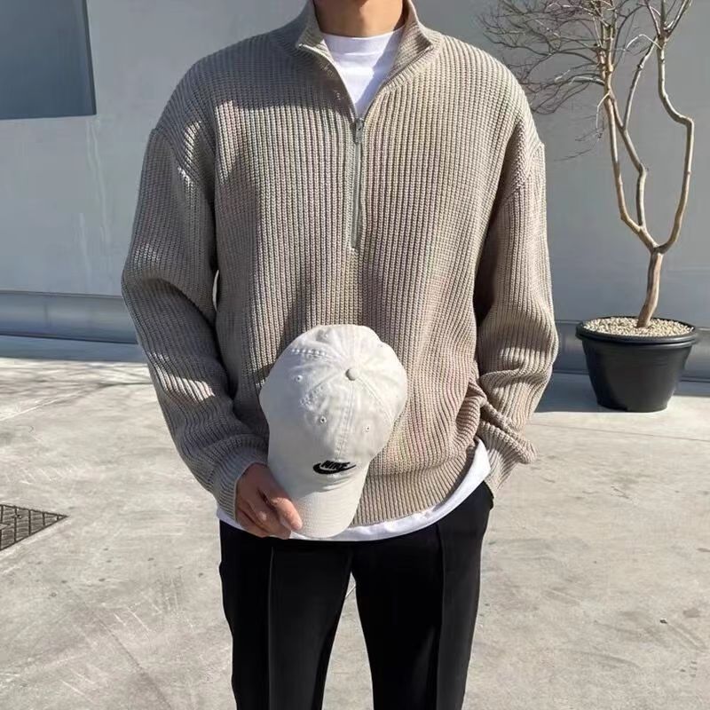 LORVENES Relaxed Half Zip Mock Neck Sweater