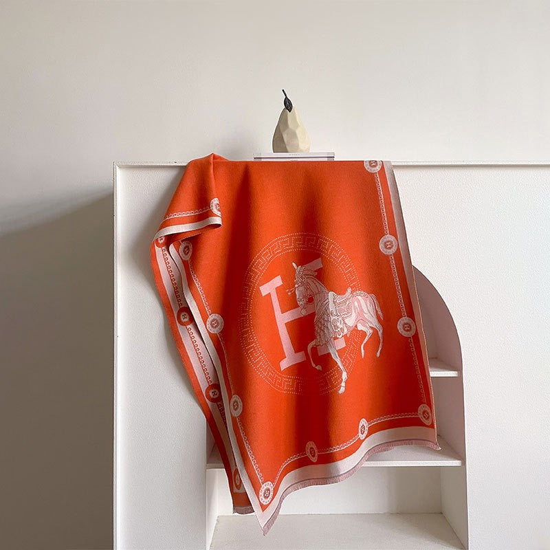 LORVENES Bee Jacquard Cashmere Touch Shawl