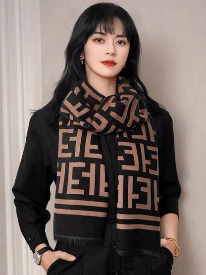 LORVENES Bee Jacquard Cashmere Touch Shawl