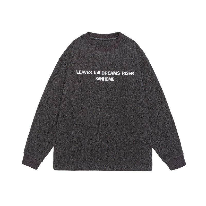 LORVENE Wusu Men's Wear Japanese fashion 2025 autumn letter print round neck sweatshirt, loose fit, large size for men and couples