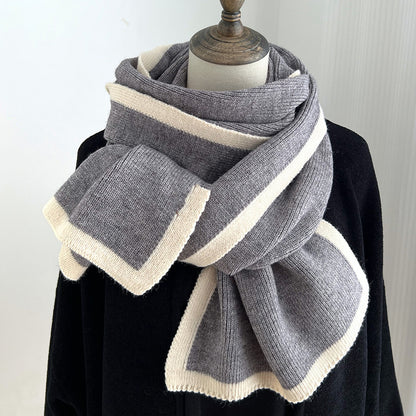 LORVENES Contrast Border Knit Winter Scarf